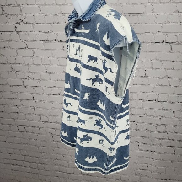 VTG Structure Activewear Blue White Western Cowboy Sleeveless Shirt USA Large - Picture 12 of 14